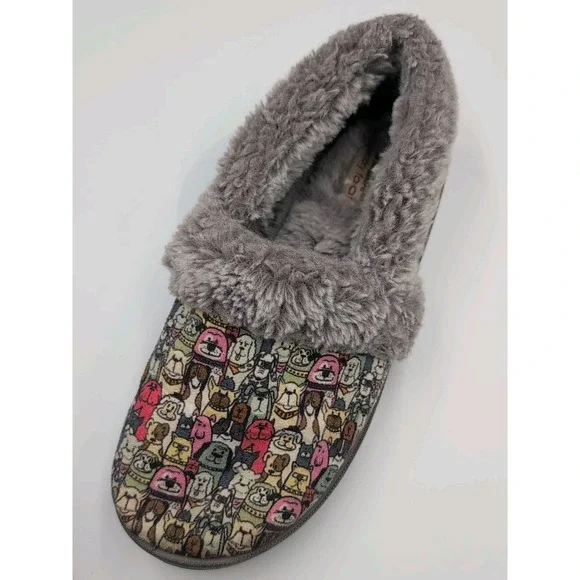 Skechers BOBS Slippers Women 7.5 Dog Print Faux Fur Lined Memory Foam Cozy - Picture 13 of 16